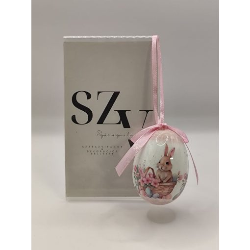Húsvéti Tójás Akasztós Nyuszi Kosárban Mintával ( 6 cm)