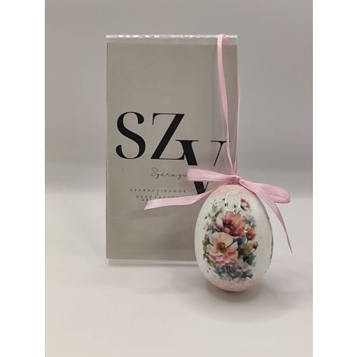 Húsvéti Tójás Akasztós Rózsaszín Virágokkal Mintával(6cm)