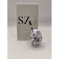 Húsvéti Tójás Akasztós Kék Virágokkal Mintával (6cm)