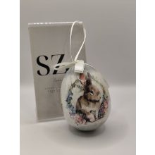 Húsvéti Tójás Akasztós Nyuszi Virág Koszorúval Mintával (9cm)