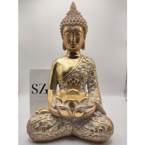 Buddha Ülő Arany - Fehér