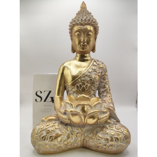 Buddha Ülő Arany - Fehér