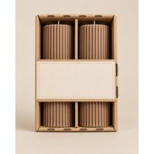 Világosbarna bordás henger szójaviasz gyertya 2 db, 50 × 150 mm, dobozban