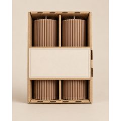 Világosbarna bordás henger szójaviasz gyertya 2 db, 50 × 150 mm, dobozban