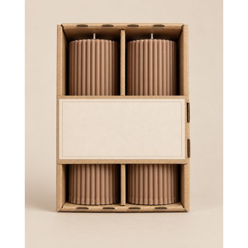 Világosbarna bordás henger szójaviasz gyertya 2 db, 50 × 150 mm, dobozban