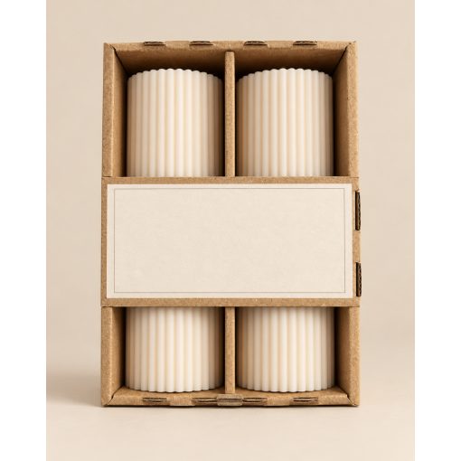 Krém bordás henger szójaviasz gyertya 2 db, 50 × 150 mm, dobozban