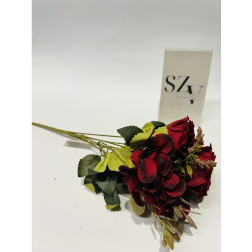 Rózsa csokor Hotensiával Bordó