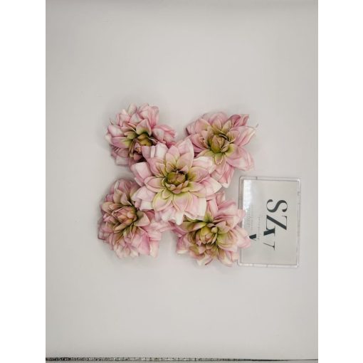 Dália Selyemvirág Fej Hegyes Szirmú Rózsaszín Zöld Cirmos 9 cm (24 darab)