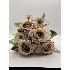   Rózsa csokor antikolt  margarétával 7 virágos krém-drapp
