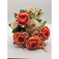 Rózsa csokor antikolt margarétával 7 virágos krém-lazac