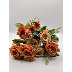   Rózsa csokor antikolt margarétával 7 virágos krém-narancs
