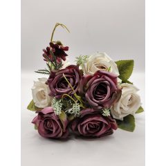   Rózsa csokor antikolt margarétával 7 virágos krém-antik lila