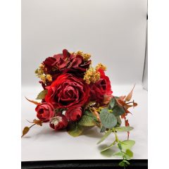 Selymevirág csokor vegyes 6 szálas bordó-antik piros